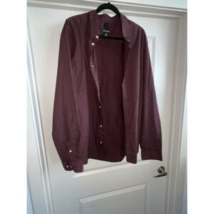 H&M Slim Fit Button Down Easy Iron Burgundy Dotted Casual Shirt Men's Size 3XL